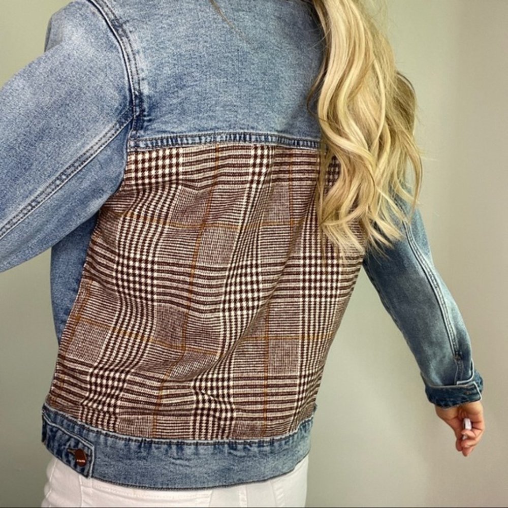 DEAR JOHN PLAID BACK JEAN JACKET - SIZE MEDIUM - Picture 4 of 5